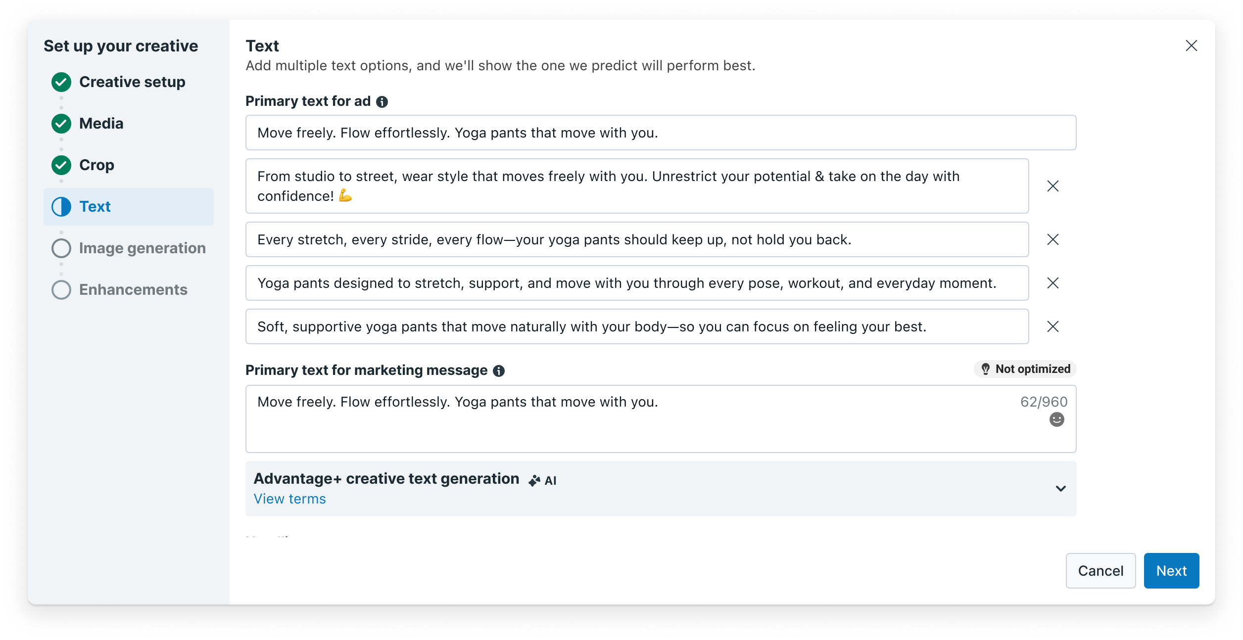 Ad text multi-text options
